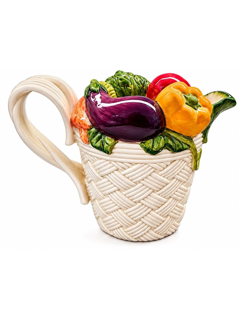 Fitz Floyd Vegetable Garden Basket Pitcher 1.5 Qt 1995 Ceramic 11” Vintage